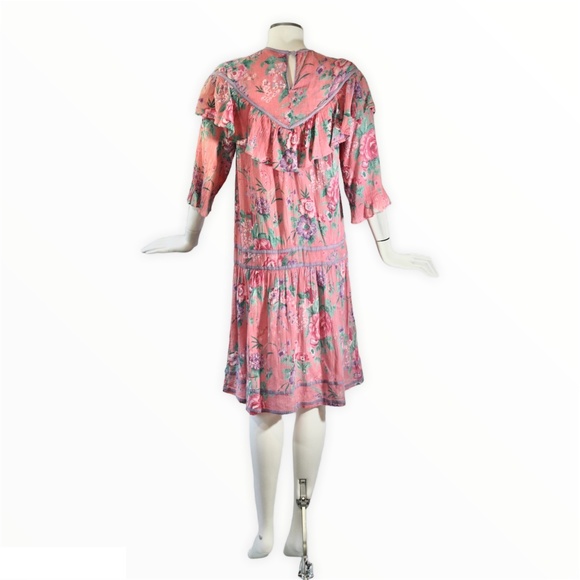 🌟VINTAGE🌟 1970s Adini Indian Cotton Chic Boho Floral Frock - Size P / Sm - Med - Picture 3 of 6
